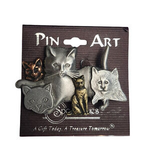 Spoontiques Mixed Metals Cats Pin Brooch on Card